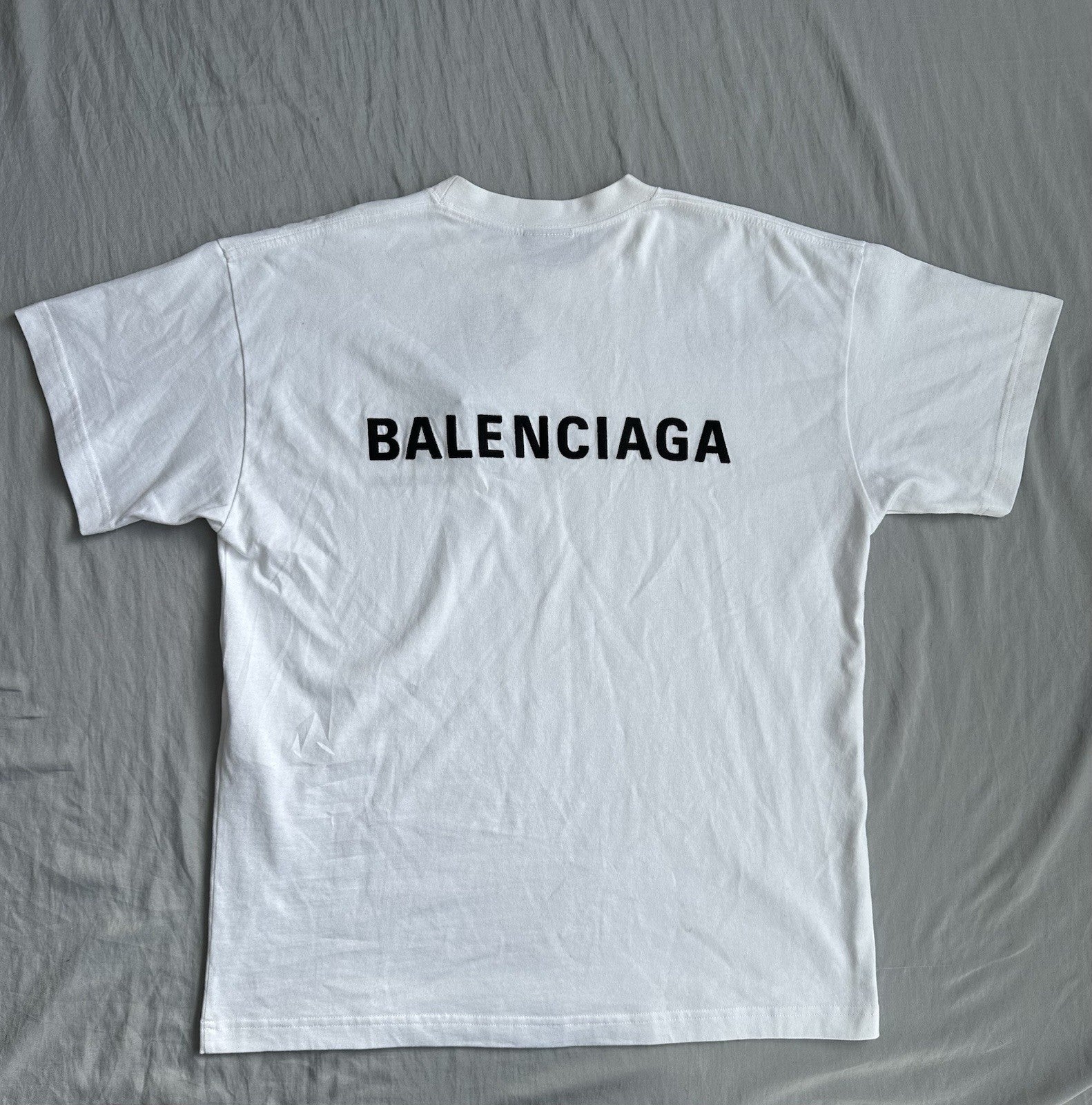 Balenciaga Shirt White With Black Embroidered Lettering Size Medium Retail $650