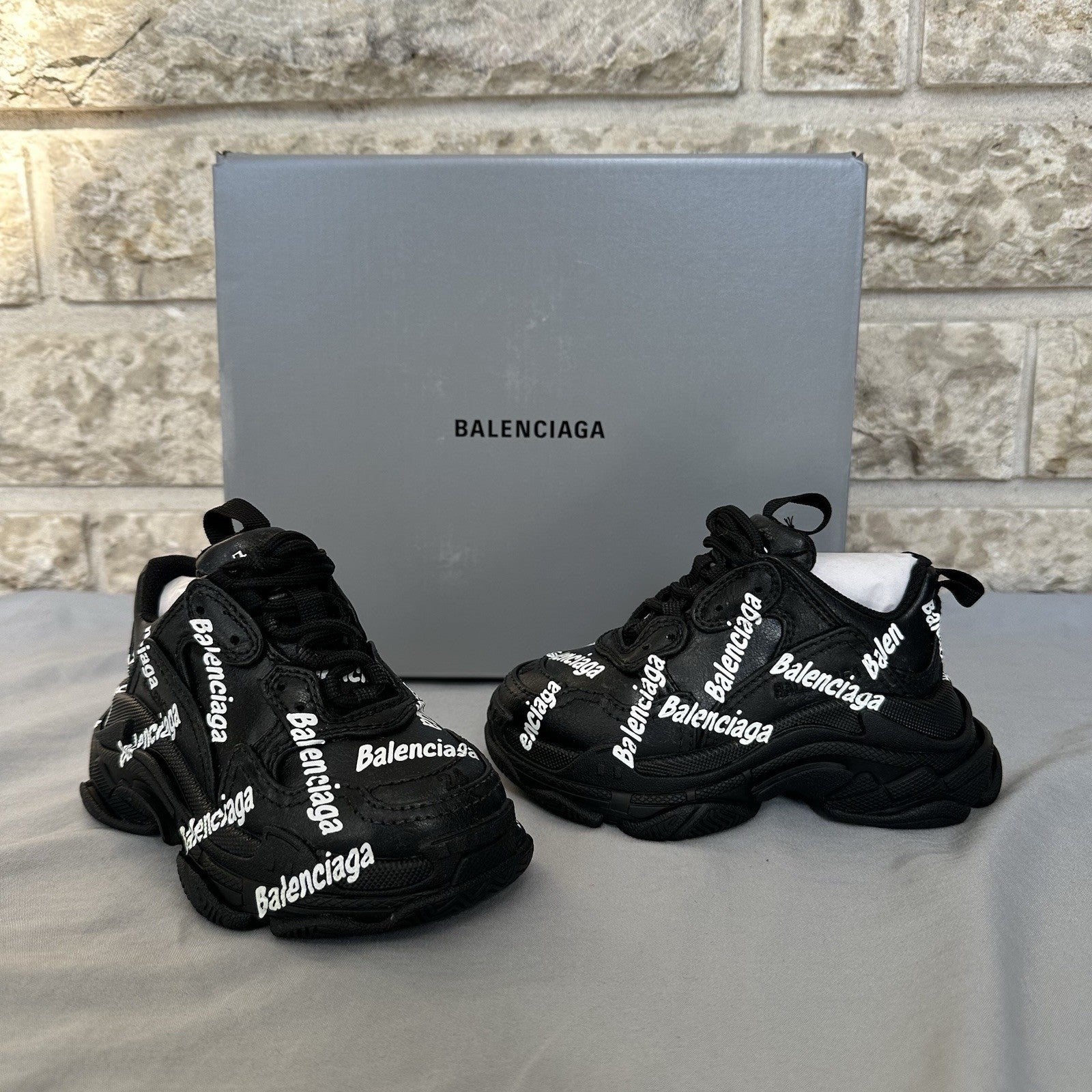 Balenciaga Triple S All Over Black/White Size 24EU Retail $1050