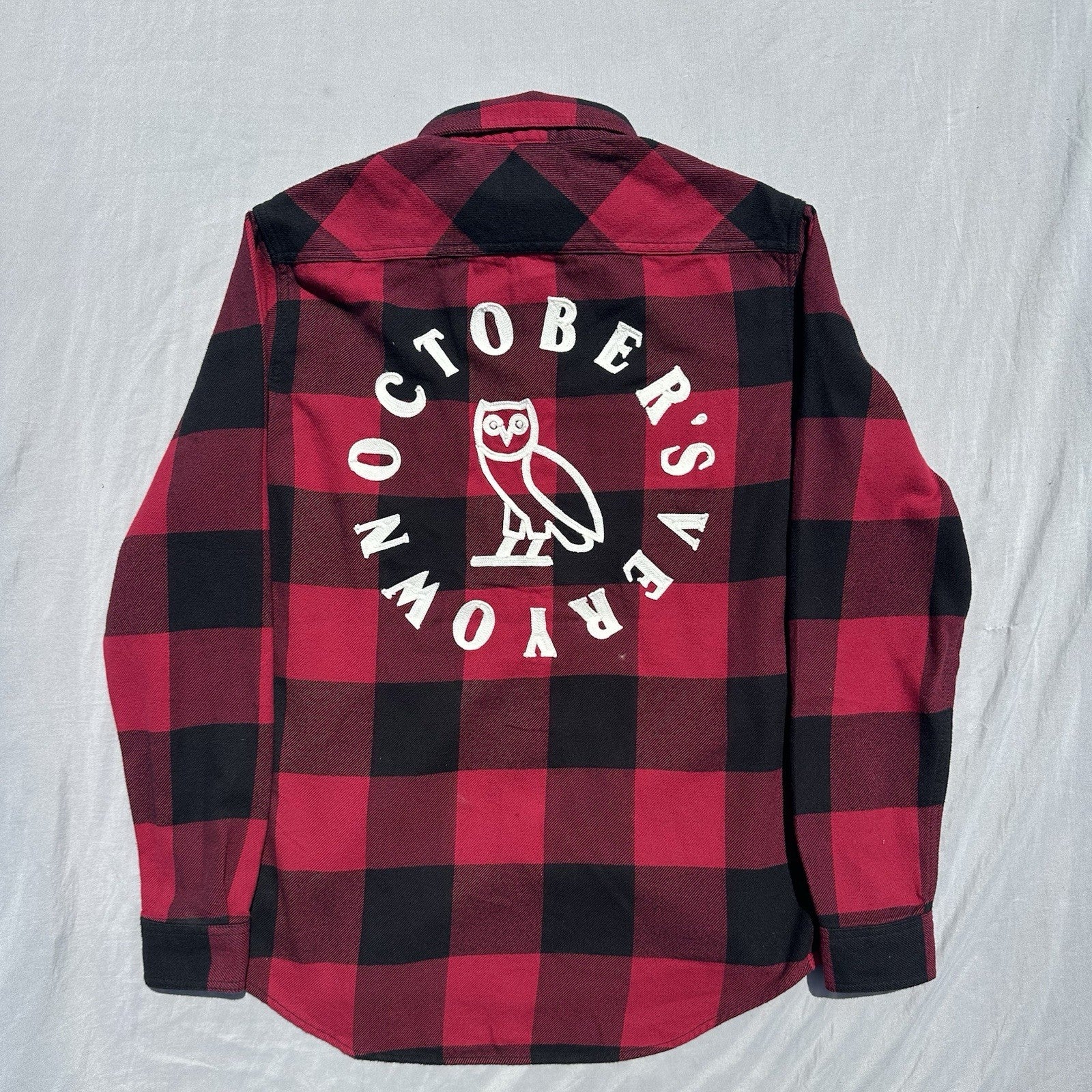 OVO Plaid Flannel Button Up Shirt Red and Black Size Medium