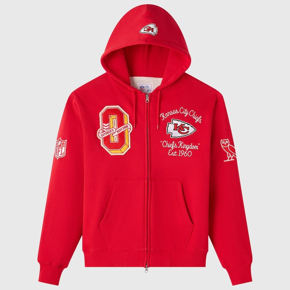 OVO x NFLKansas City Chiefs Full-Zip Waffle-Lined Hoodie Size Large
