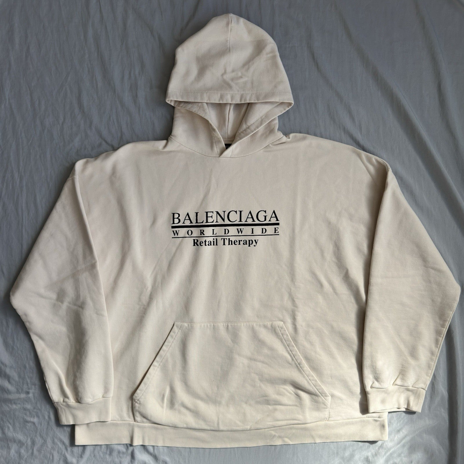 Balenciaga Retail Therapy Hoodie Cream/Black Size XL Oversized Retail $1450
