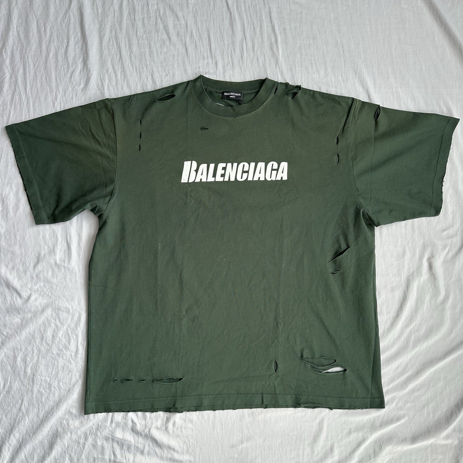 Balenciaga Caps Vintage Distressed Shirt Dark Green Size XL Retail $1250