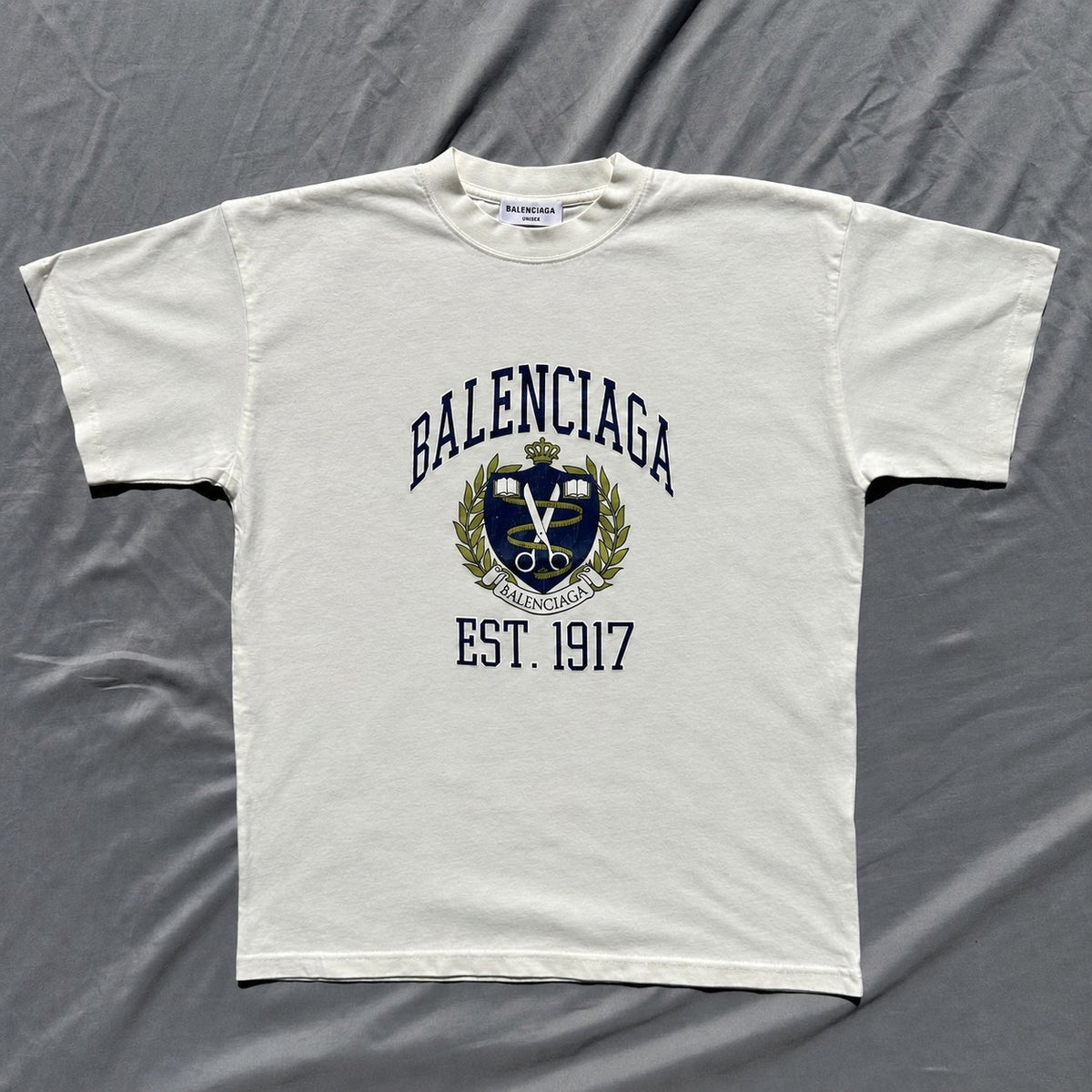 Balenciaga Collegiate Crest Shirt Cream/Navy Size Medium