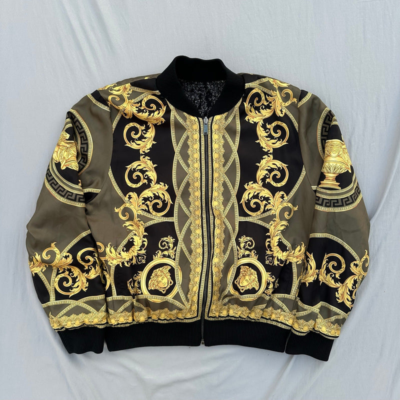 Versace Knit Wool Barocco Print Reversible Bomber Jacket Size Large Retail $2675