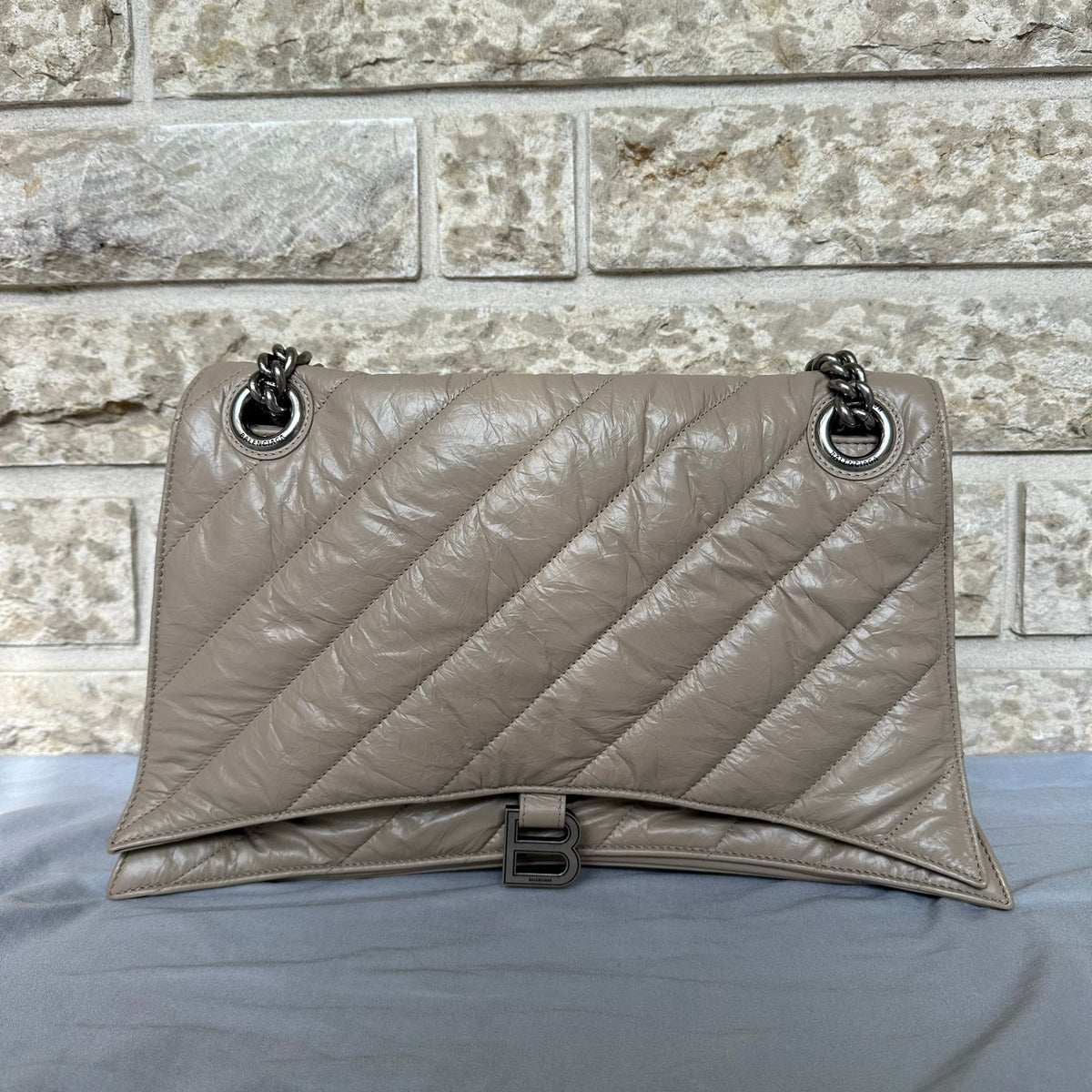 Balenciaga Crush Quilted Chain Shoulder Bag Large Brown Retail $3900