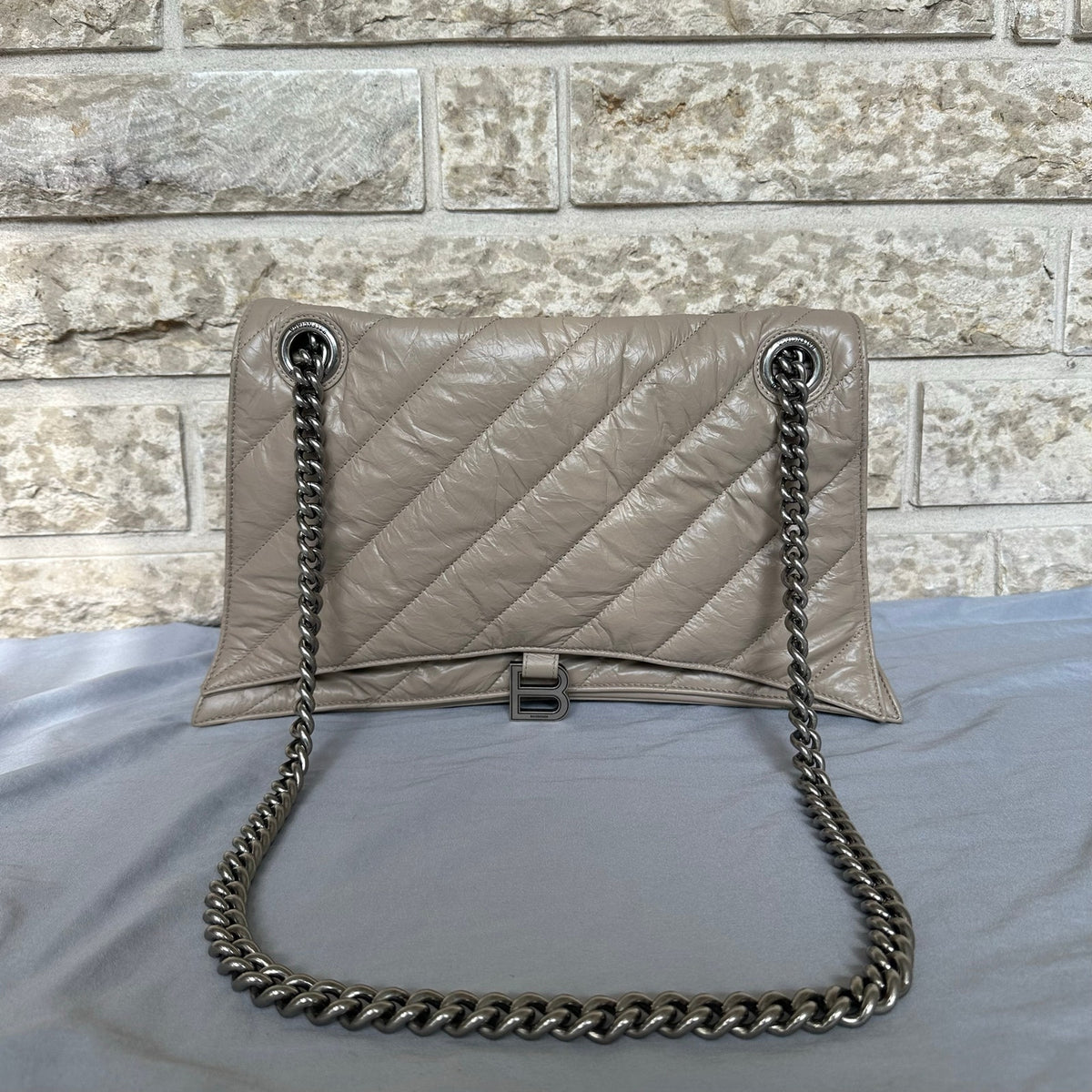 Balenciaga Crush Quilted Chain Shoulder Bag Large Brown Retail $3900