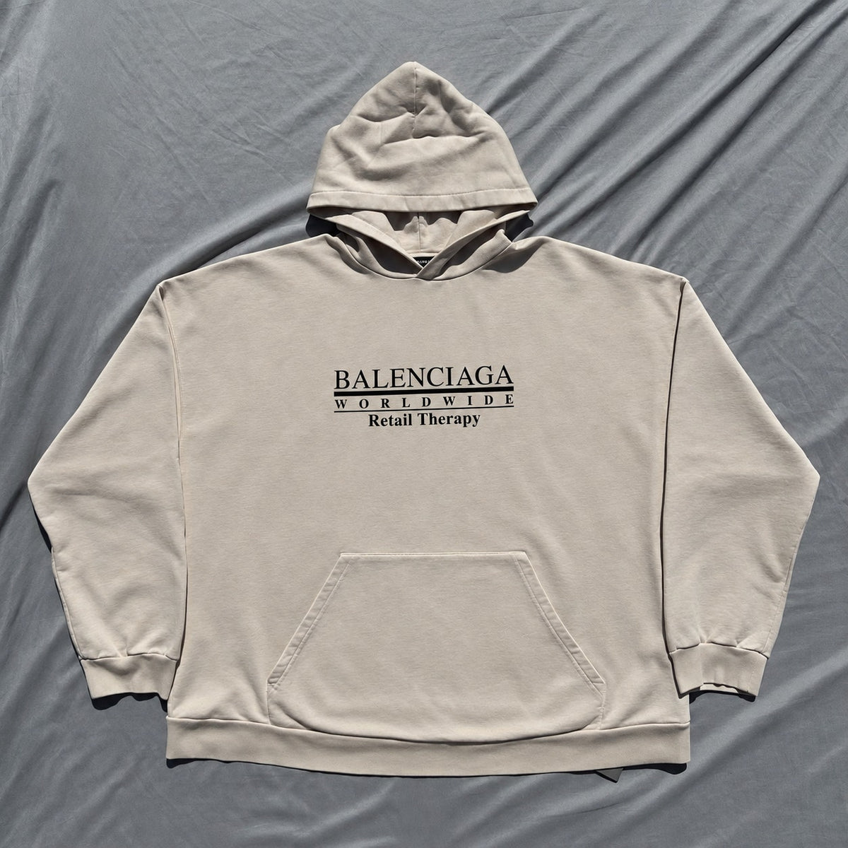 Balenciaga Retail Therapy Hoodie Cream/Black Size XL Oversized