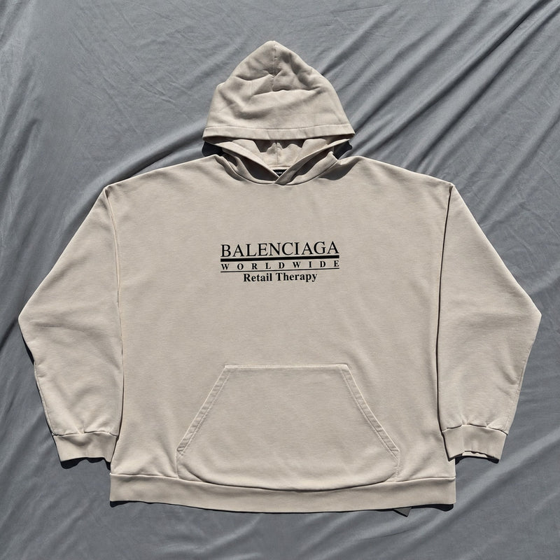Balenciaga Retail Therapy Hoodie Cream/Black Size XL Oversized