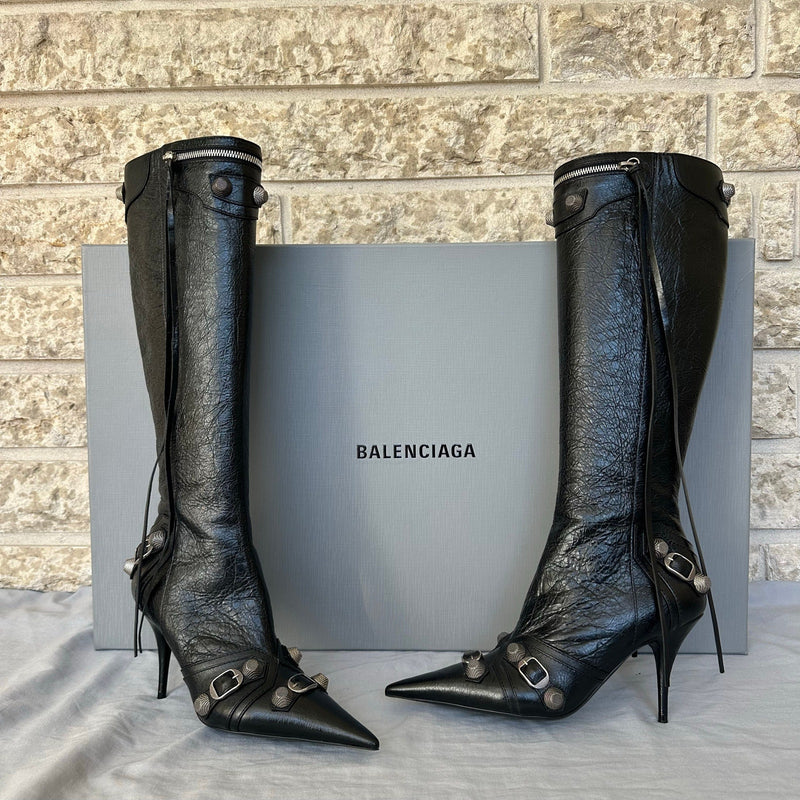 Balenciaga Black Cagole 90mm Leather Boots Size EU-38 Retail $2700