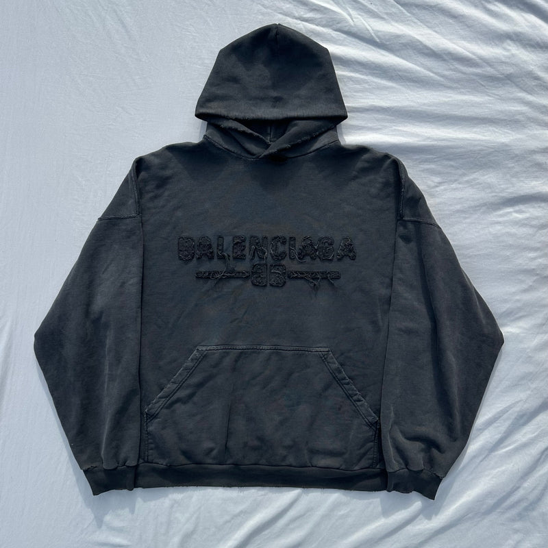 Balenciaga Black Distressed Hoodie Size XL Retail $1,895