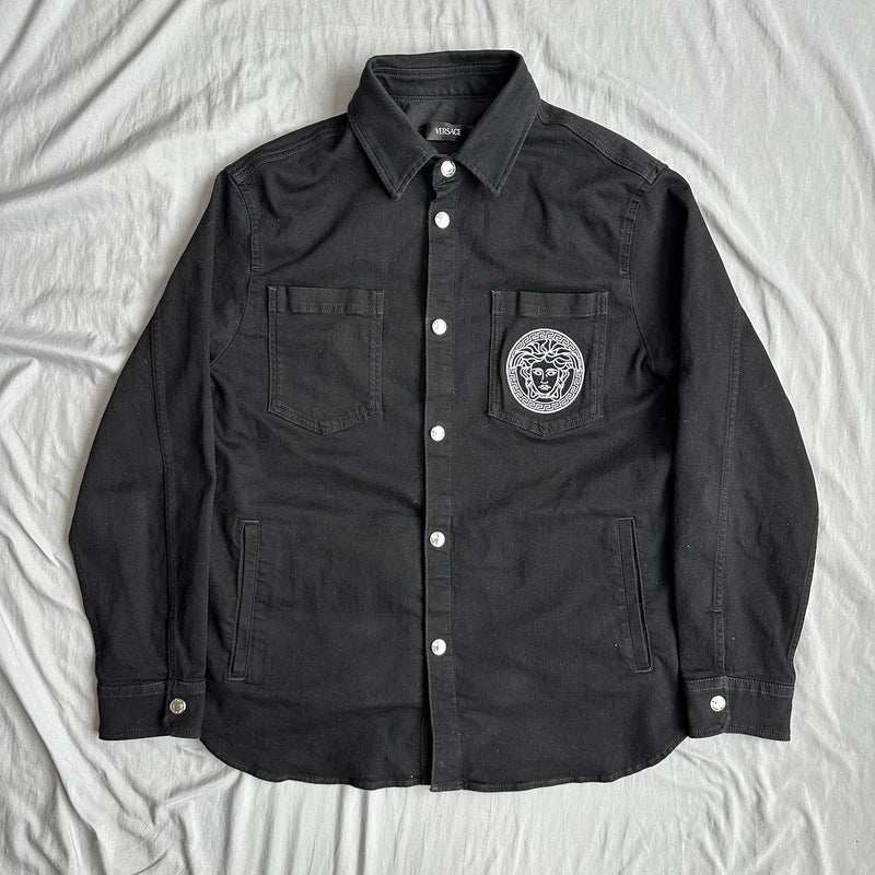 Versace Denim Jacket Black With White Logo and Lettering Size XL