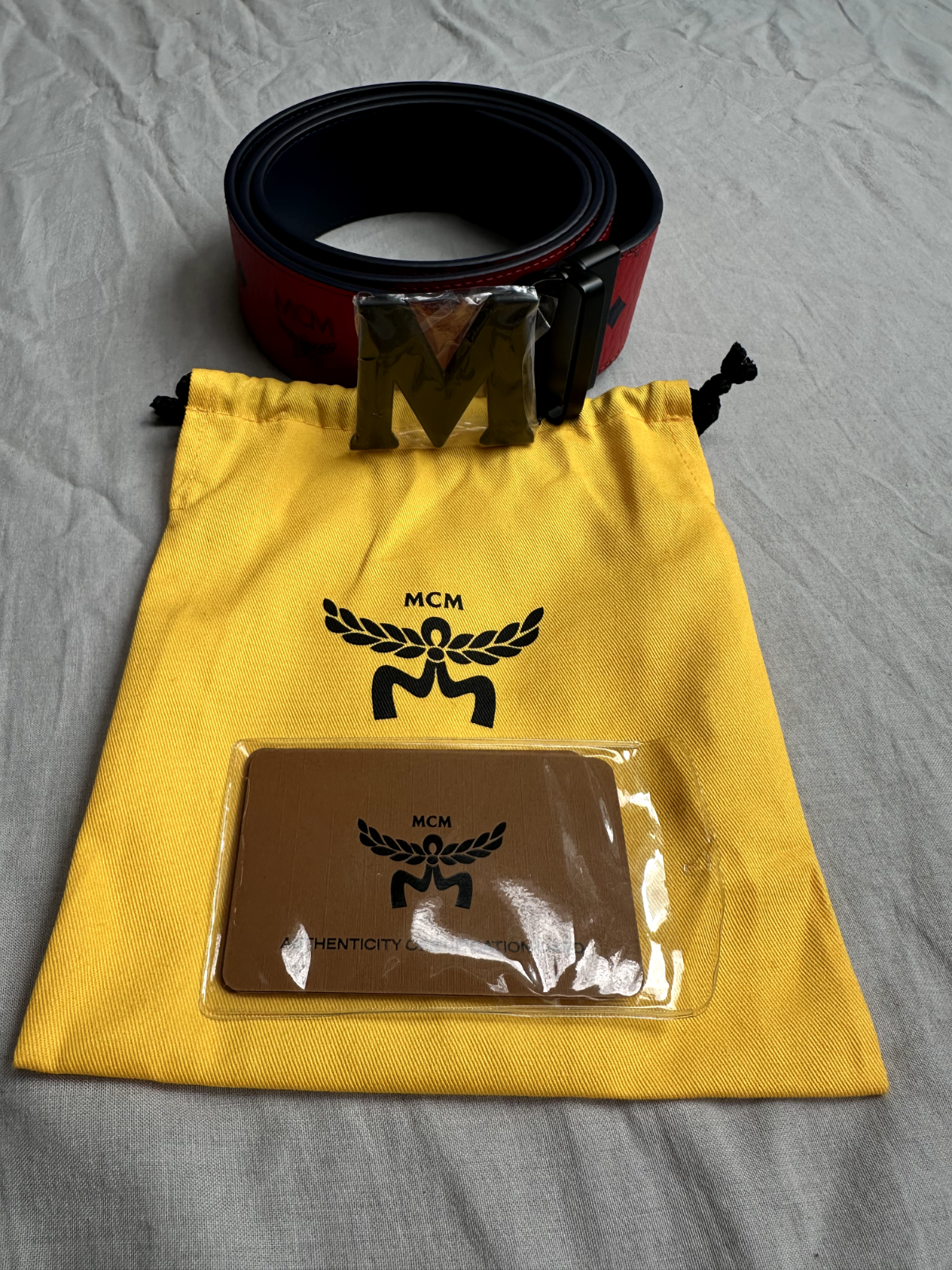MCM Clause Belt Candy Red UnCut Brand New Retail $500