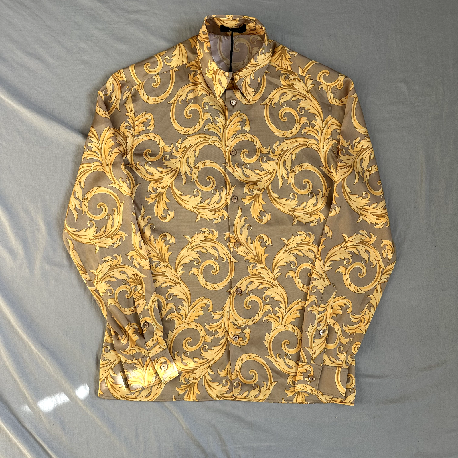 Versace Button Up Dress Shirt With Gold Vines Size Small Retail $990