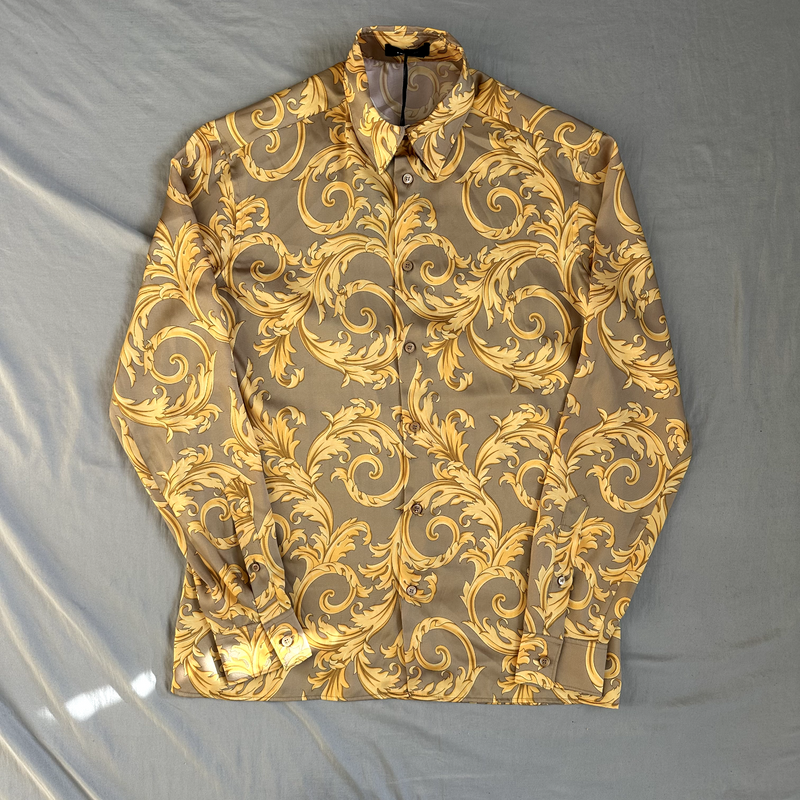 Versace Button Up Dress Shirt With Gold Vines Size Small