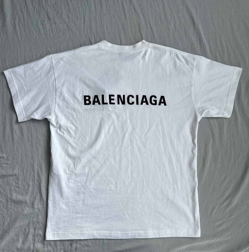 Balenciaga Shirt White With Black Embroidered Lettering Size Medium