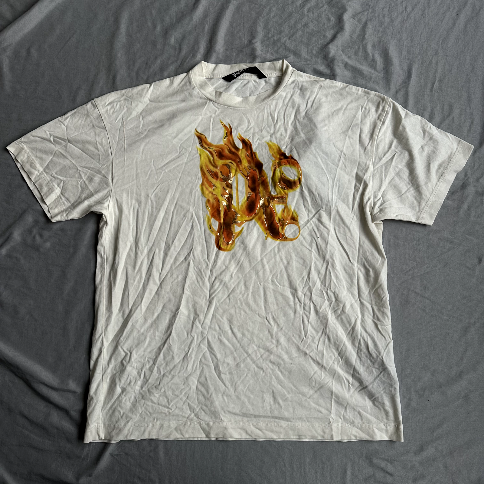 Palm Angels Off White Shirt With Flame and Golden Accents Size Large