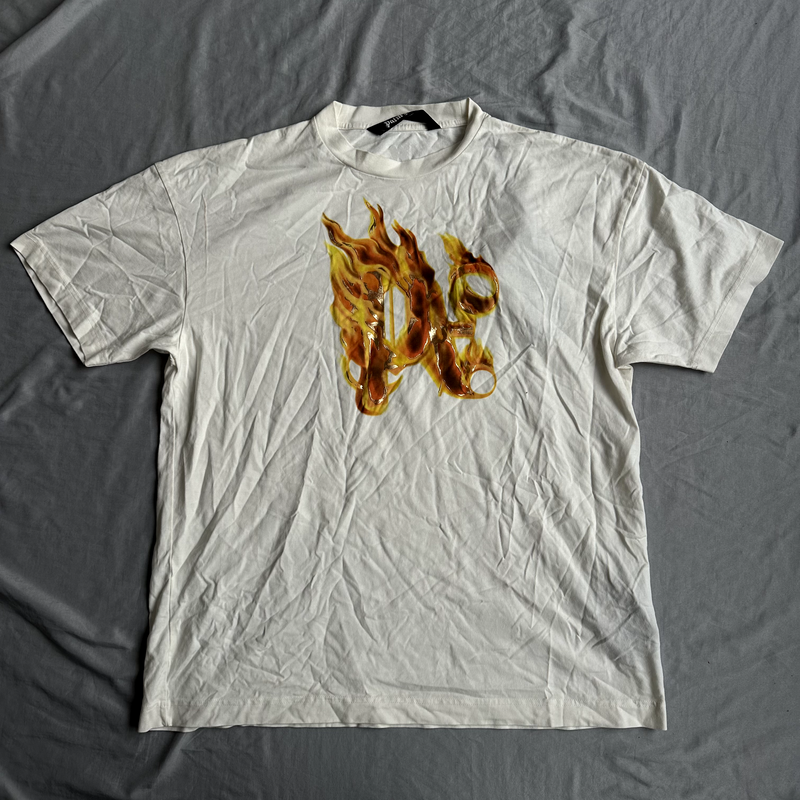 Palm Angels Off White Shirt With Flame and Golden Accents Size Large