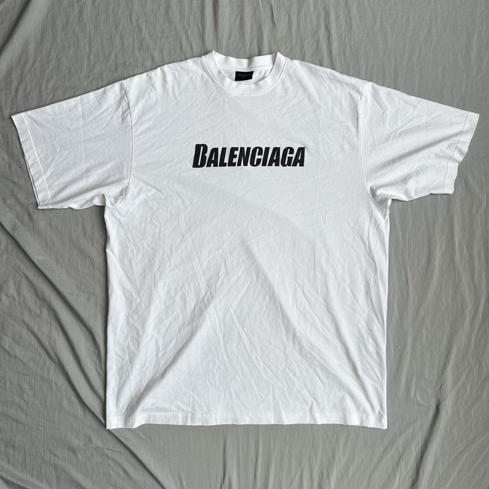 Balenciaga Caps T-shirt White Light Distress Size XL Retail $850