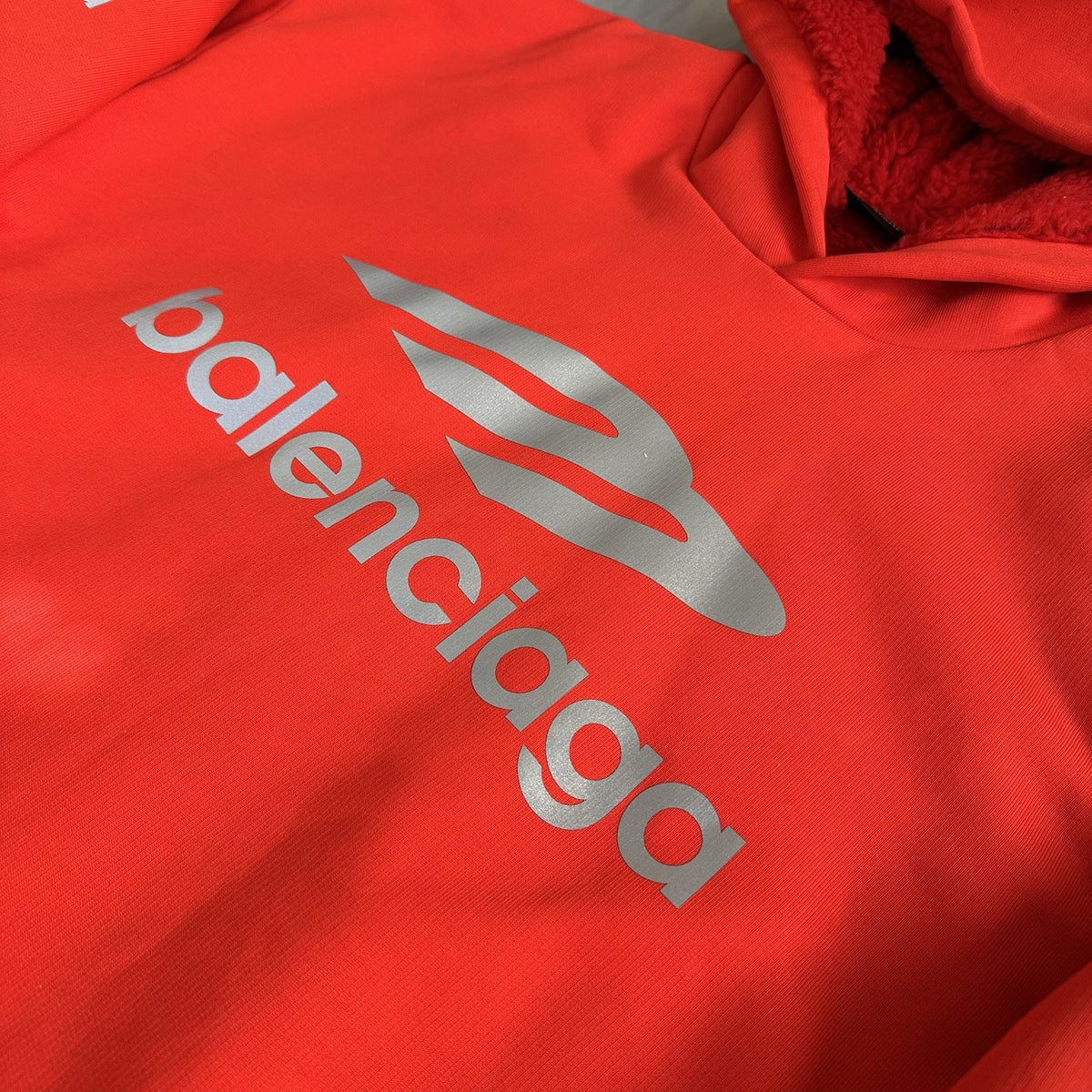 Balenciaga Ski Hoodie Red/Silver Fully Lined Size Medium