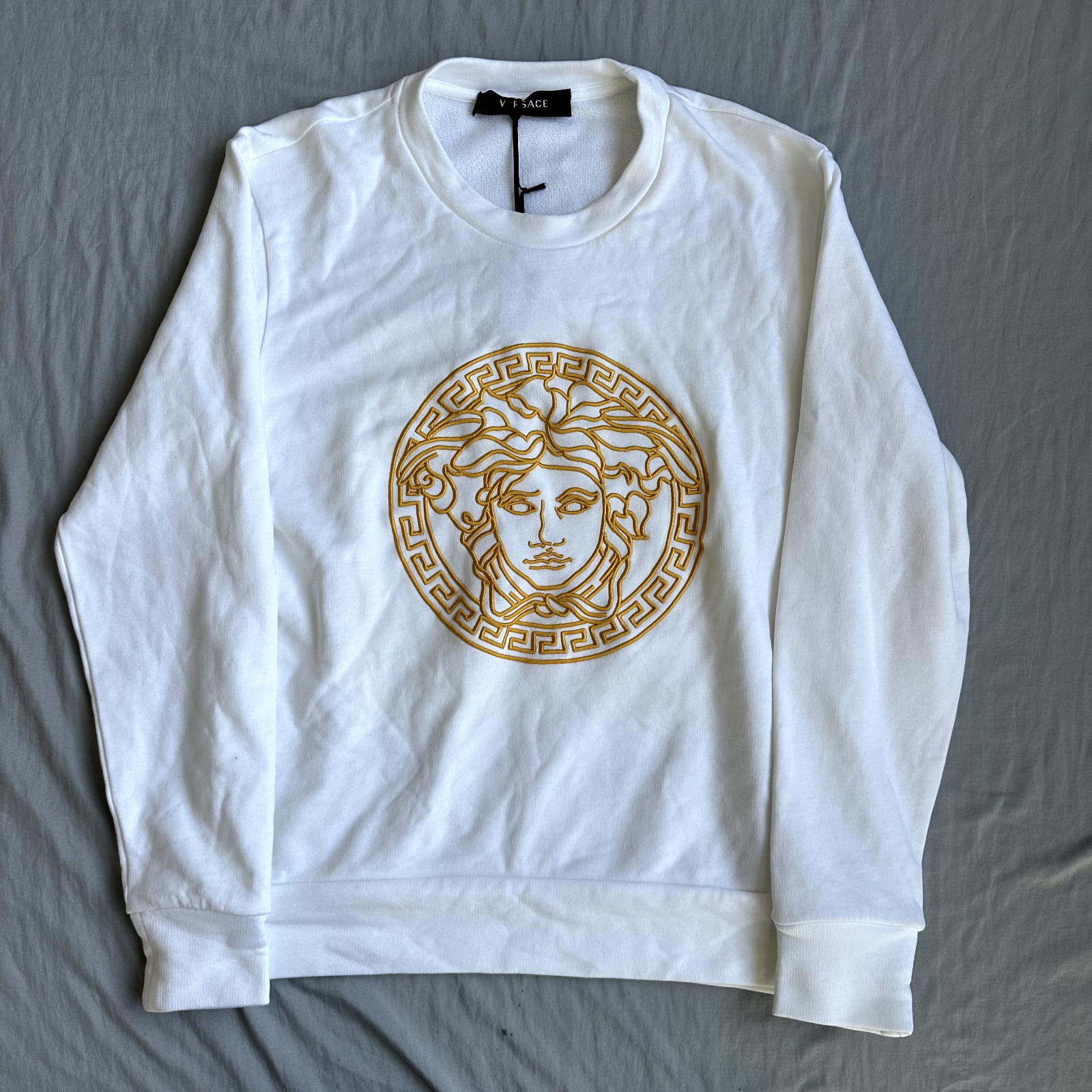 Versace White Sweater With Gold Logo Size Medium Retail $1050