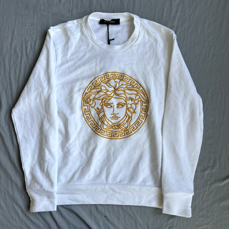 Versace White Sweater With Gold Logo Size Medium