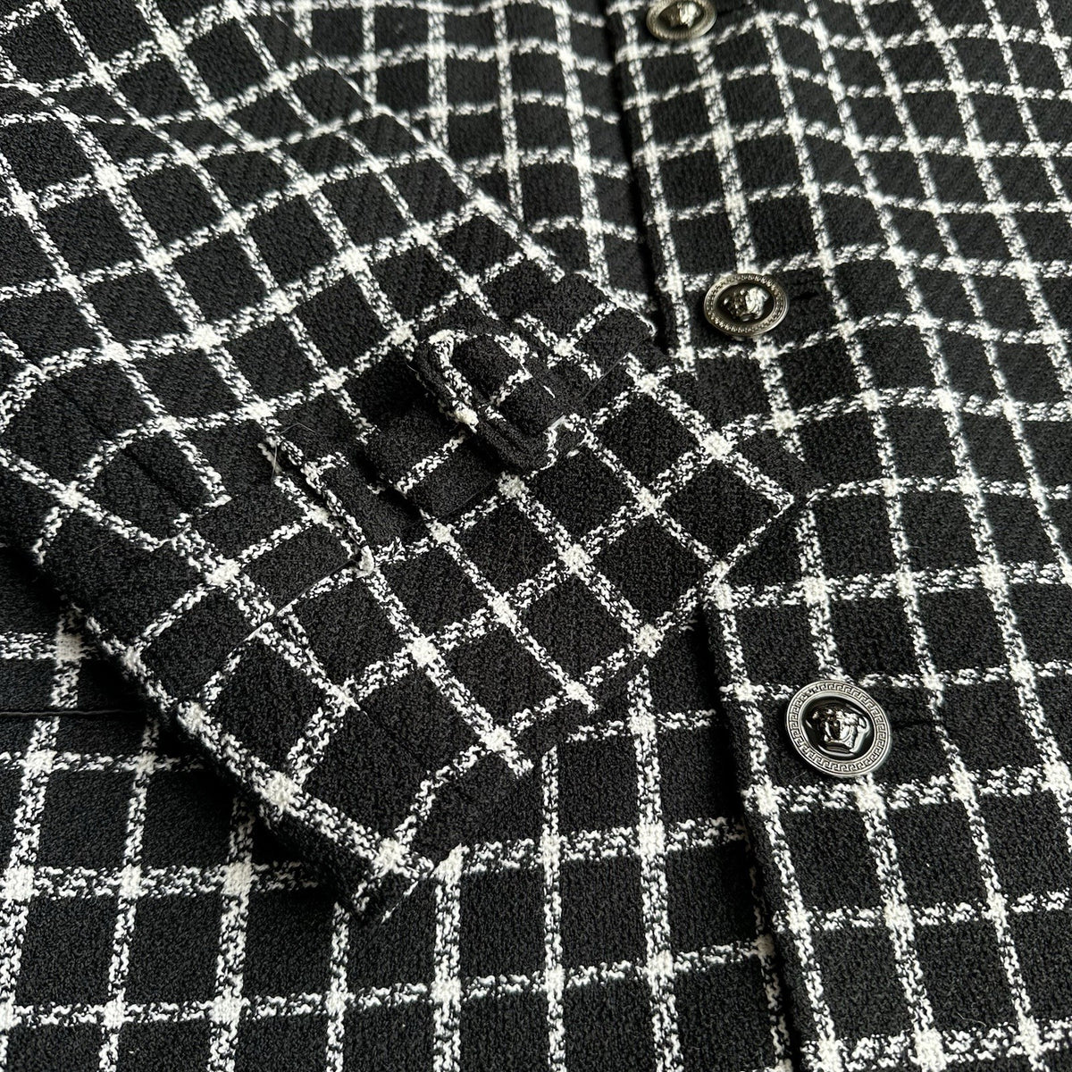 Versace Black And White Checkered Single Breasted Coat Size XL
