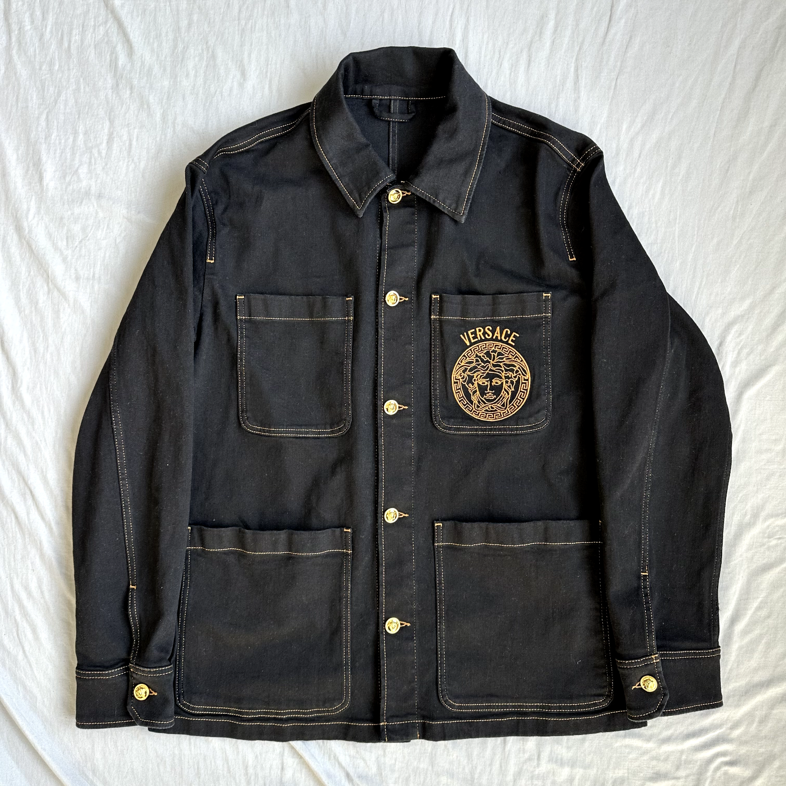 Versace Denim Jacket With Gold Accents Size XL Retail $1,600