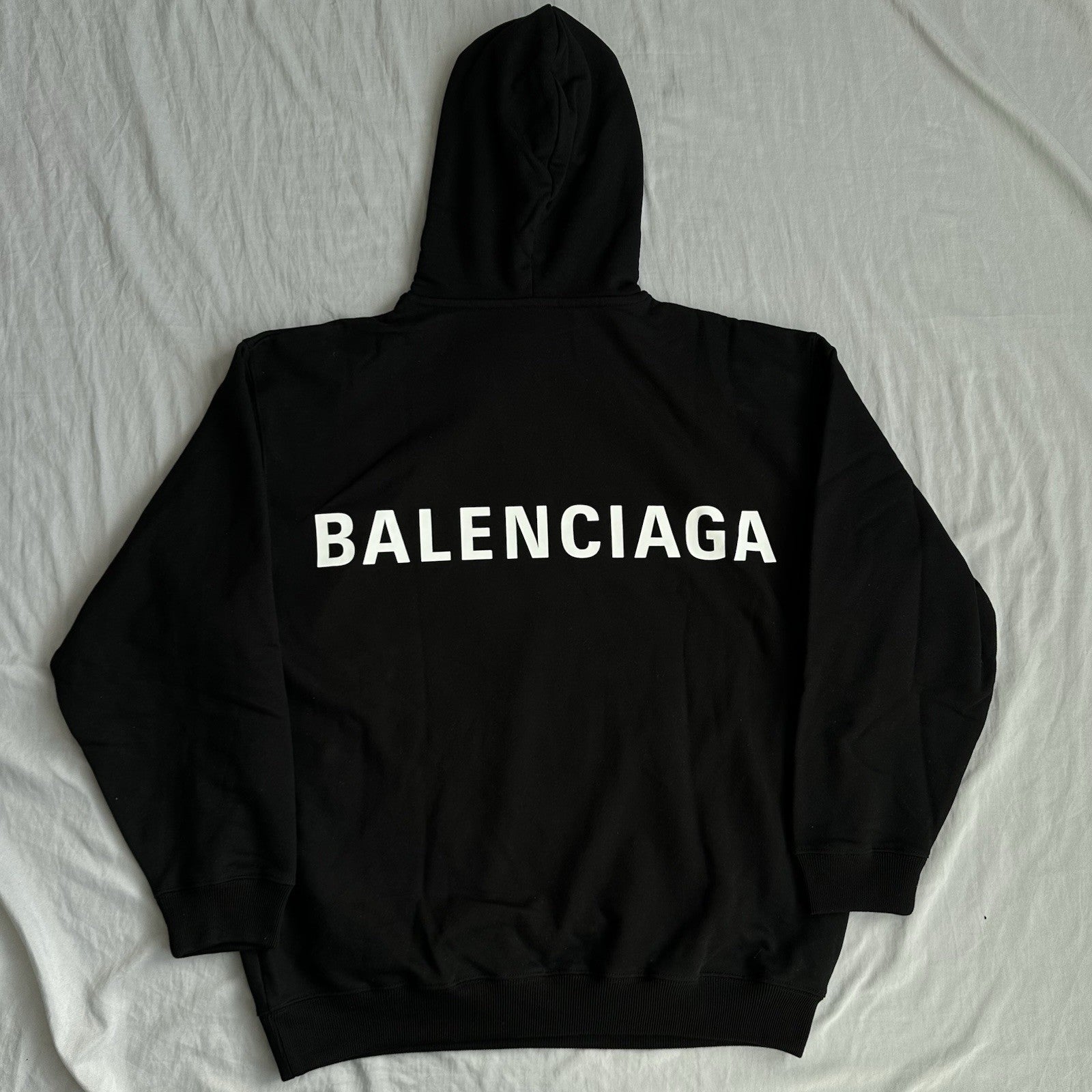 Balenciaga Back Logo Hoodie Black/White Size Large Retail $1650