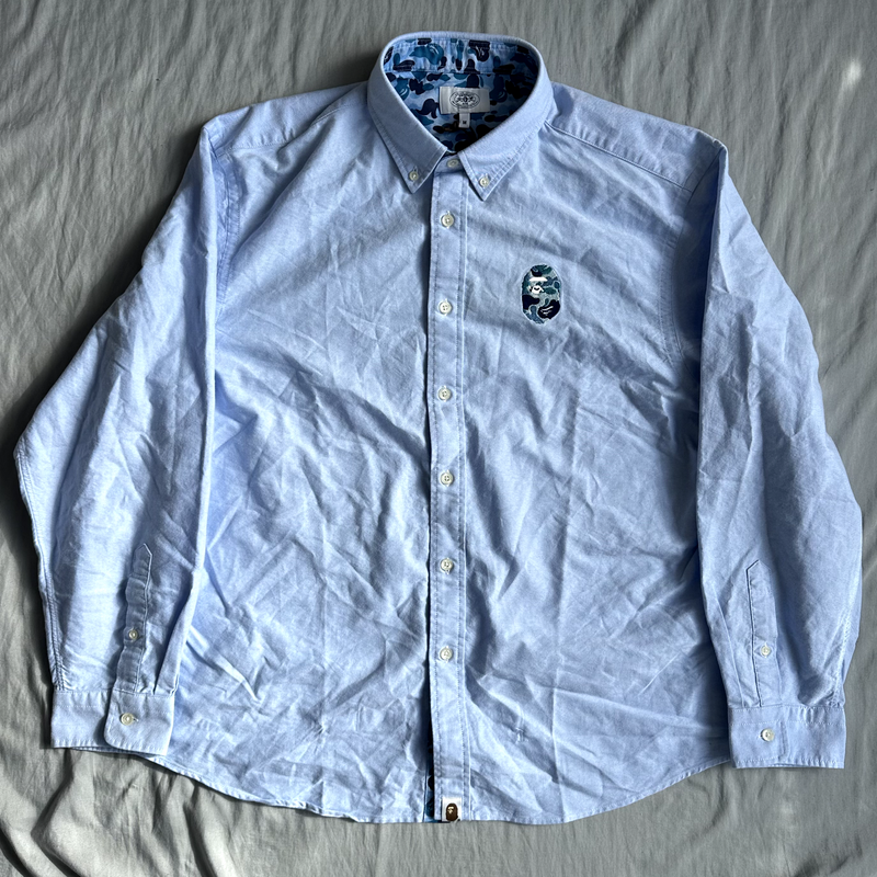 Bape Button Down Shirt Blue Size Small