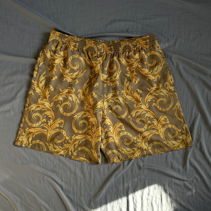 Versace Brown Shorts With Gold Vines All Around Size 36