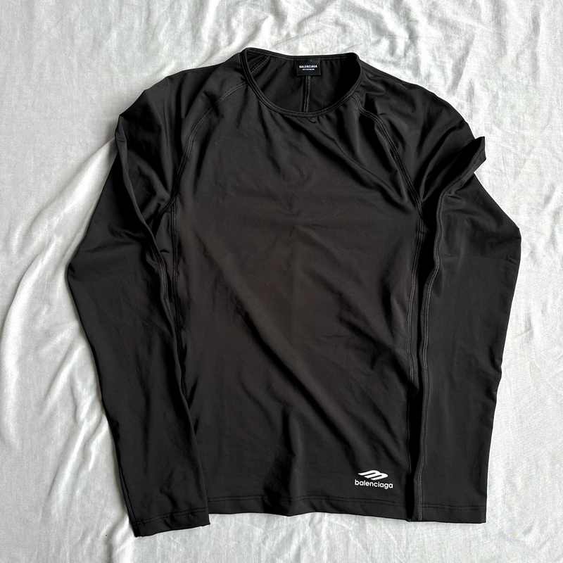 Balenciaga Active Wear Spandex Compression Black Shirt Size Medium