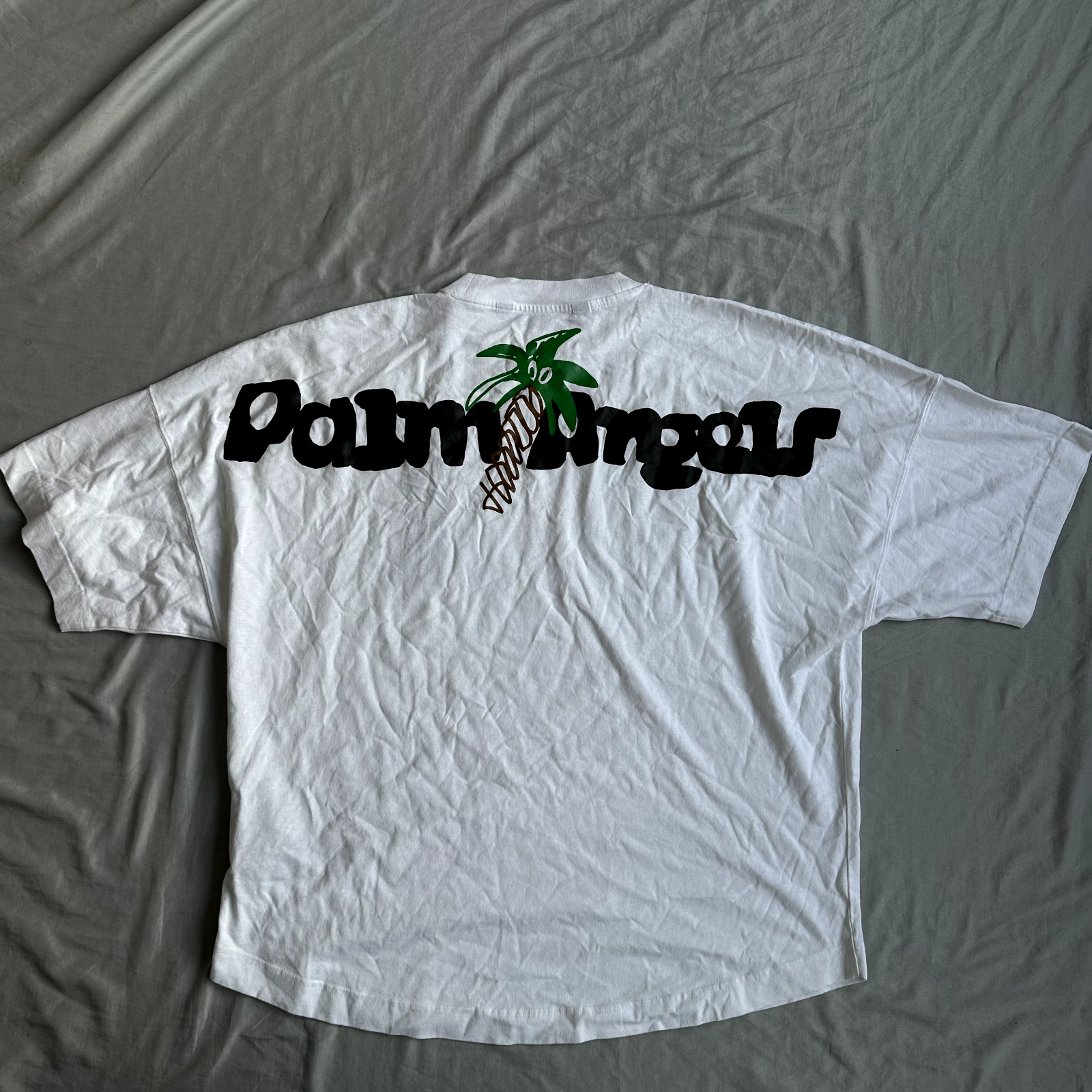 Palm Angels White Shirt With Large Print and Large Palm Tree Size Medium