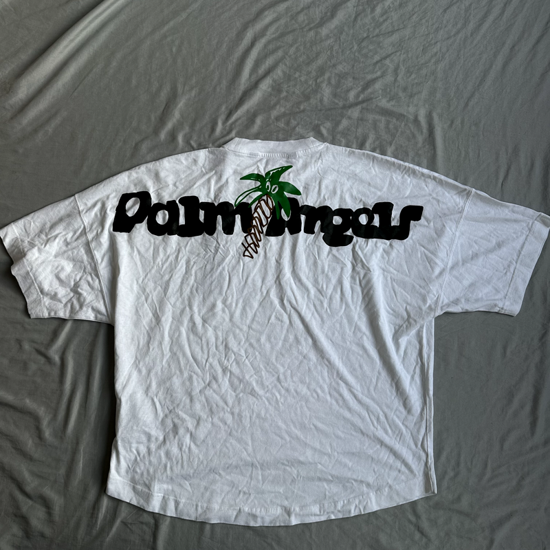Palm Angels White Shirt With Large Print and Large Palm Tree Size Medium