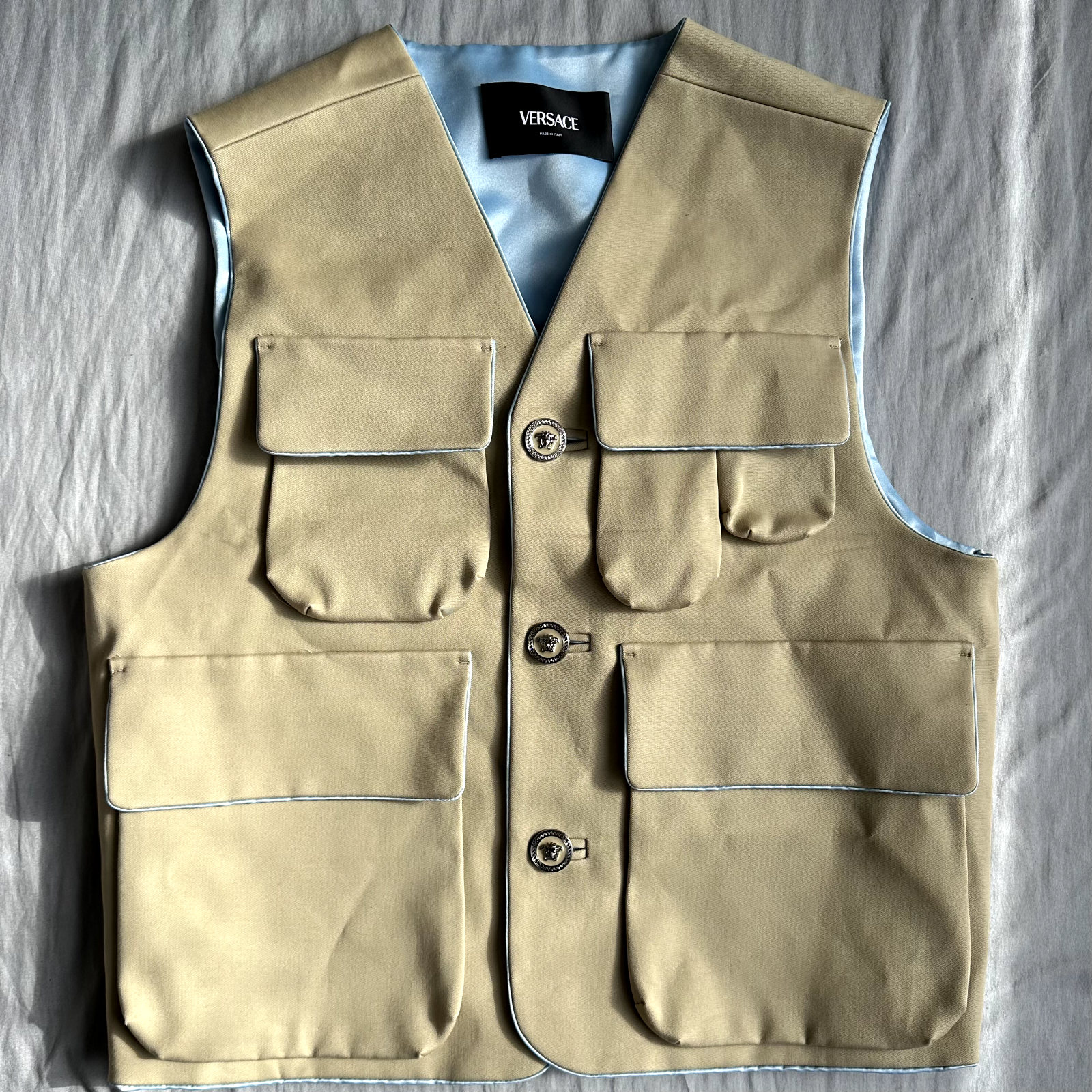 Versace Vest Beige & Blue Size Large Retail $2350