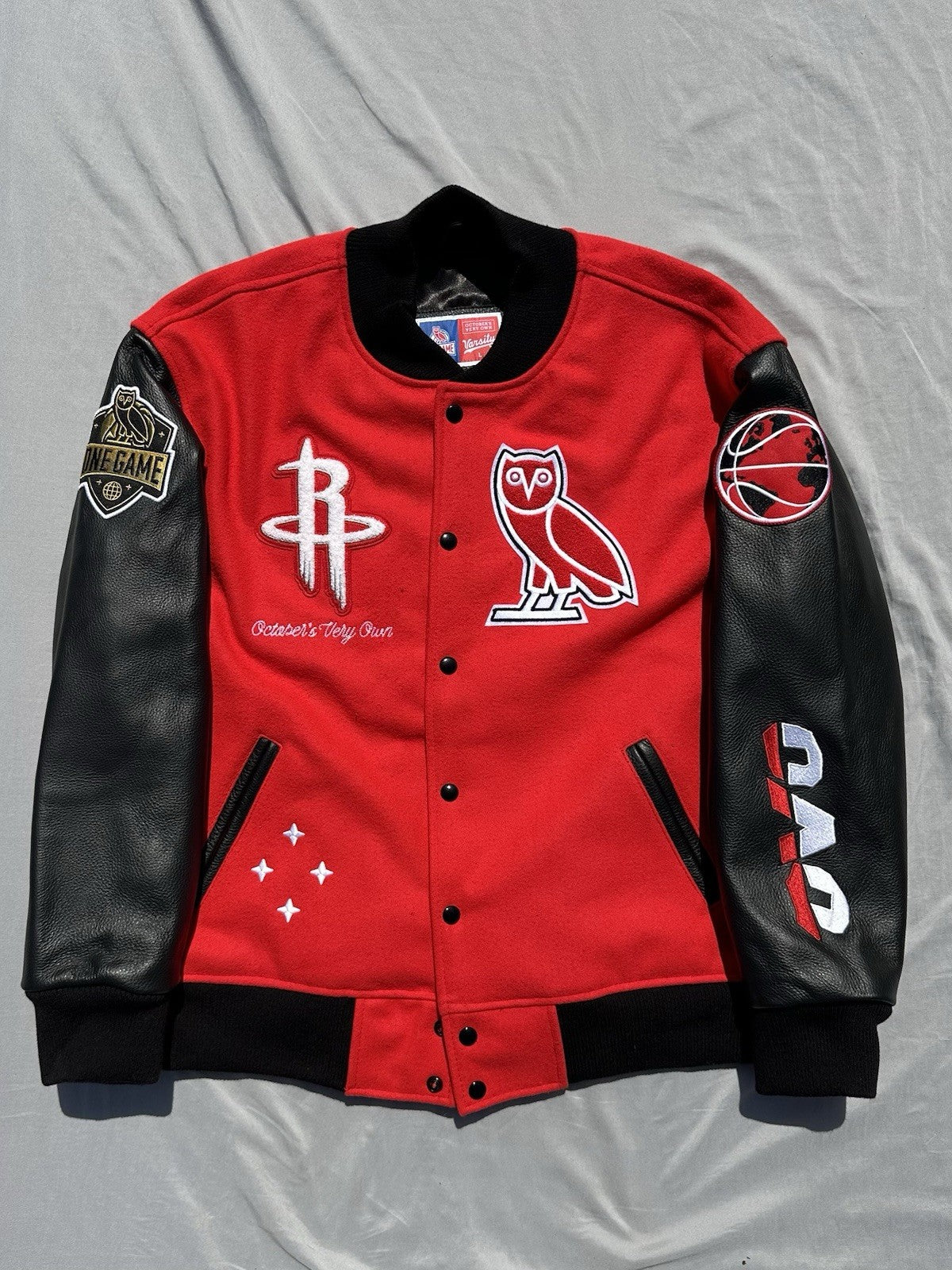 OVO x NBA Houston Rockets Leather Varsity Jacket Size Large
