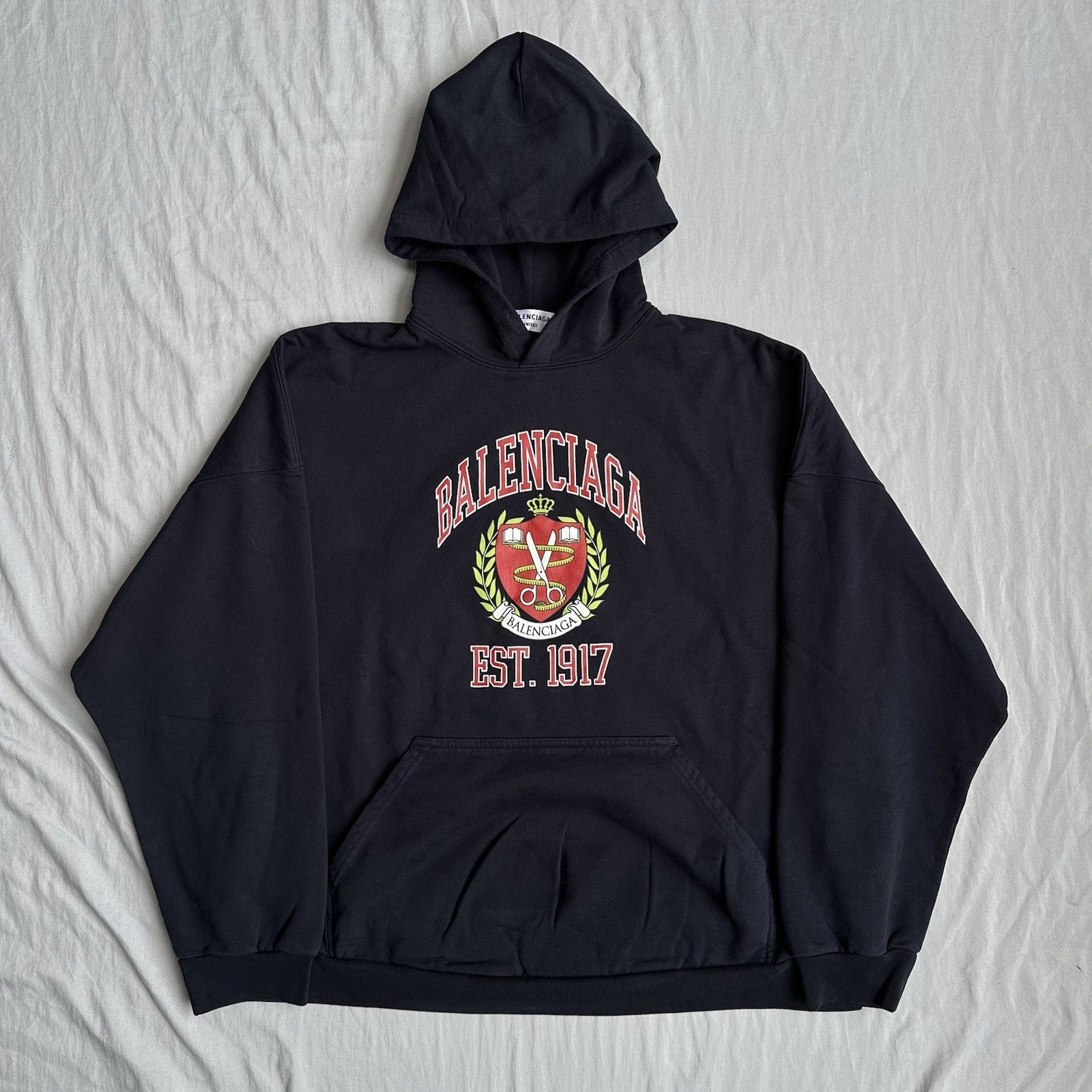 Balenciaga Collegiate Crest Hoodie Navy/Red Size Medium Retail $1250 