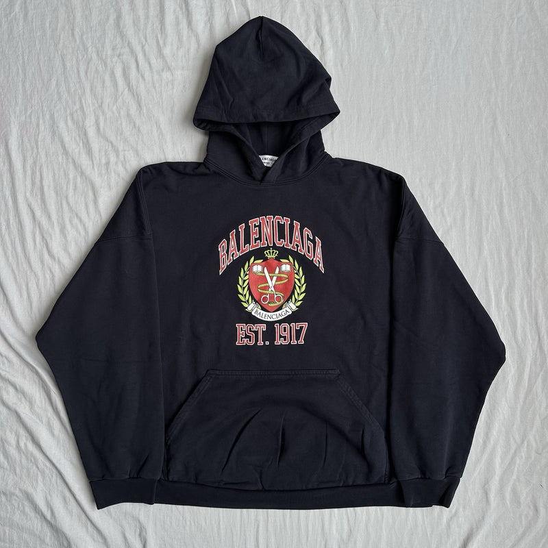 Balenciaga Collegiate Crest Hoodie Navy/Red Size Medium