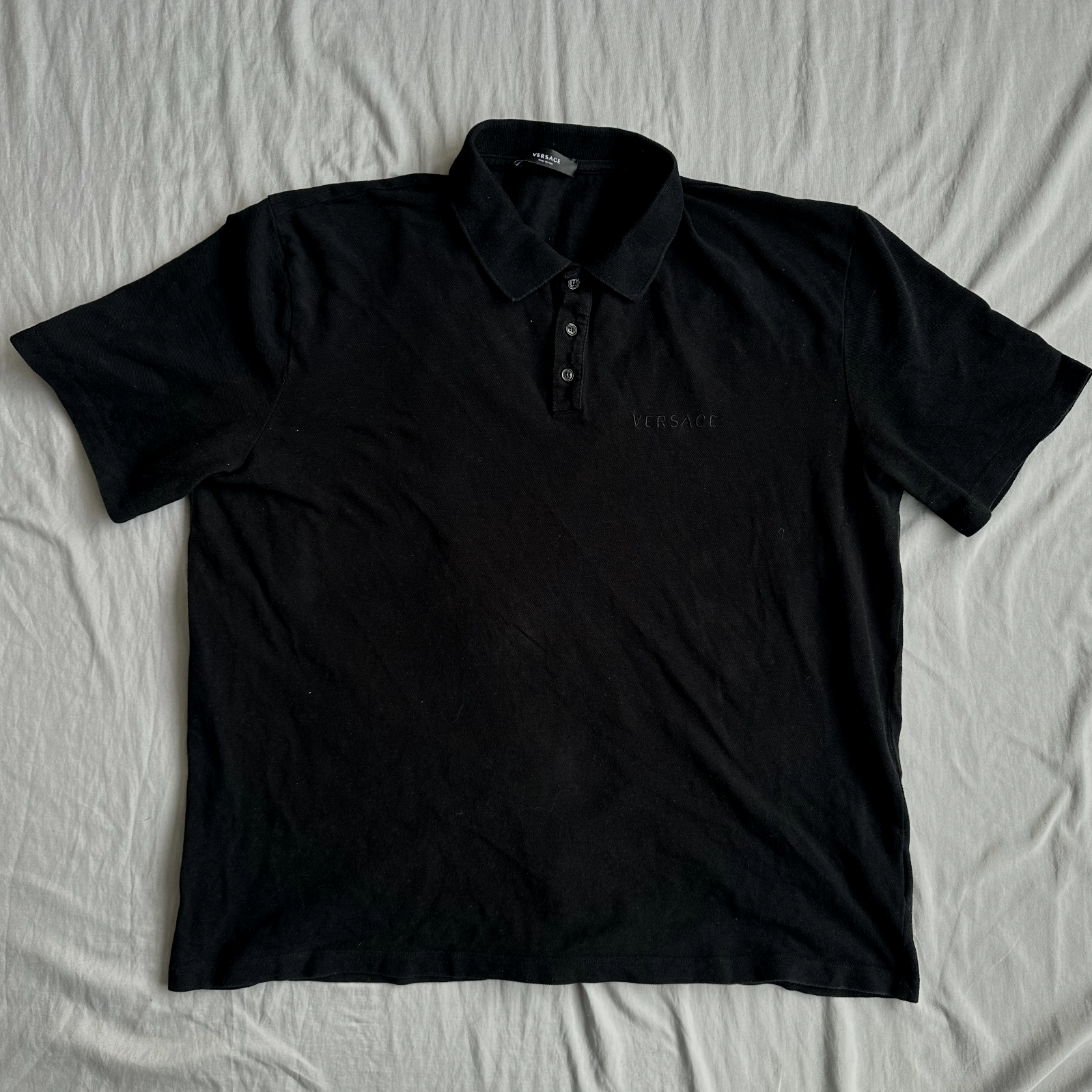 Versace Polo Shirt Black With Black Lettering Size 2XL Retail $875