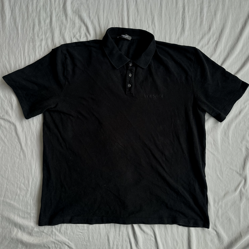 Versace Polo Shirt Black With Black Lettering Size 2XL
