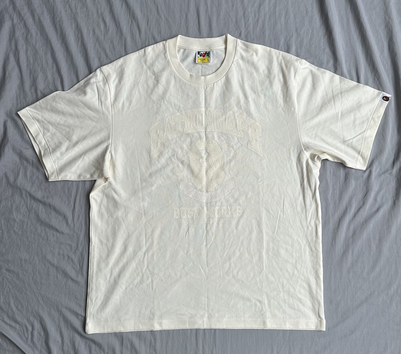 Bape Shirt Beige Front Logo Natural Cracking Size Large