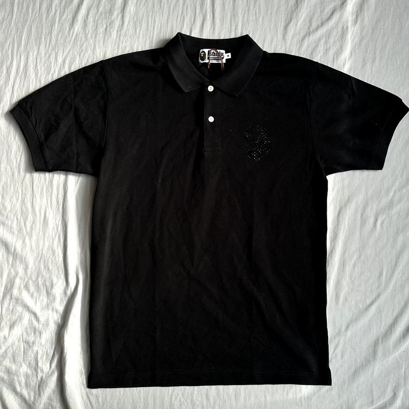 Bape Polo Shirt Black With Crystal Ape Head Size Medium