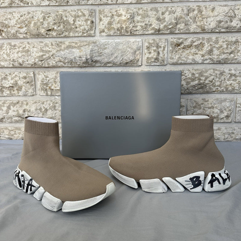 Balenciaga Speed Runner 2.0 Beige With Black Graffiti Size 45EU