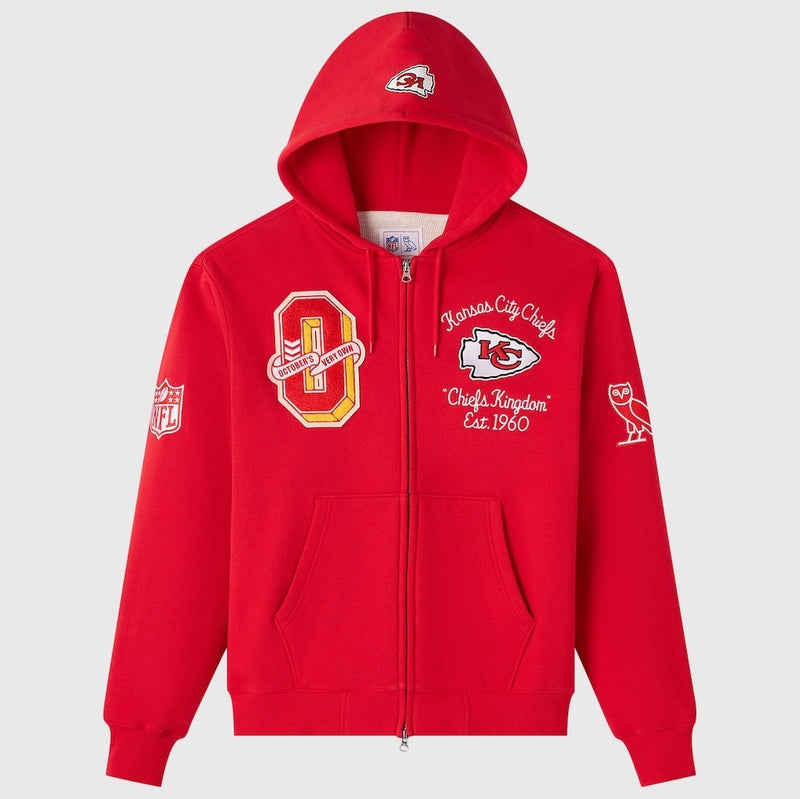 OVO x NFL Kansas City Chiefs Full-Zip Waffle-Lined Hoodie Size Large