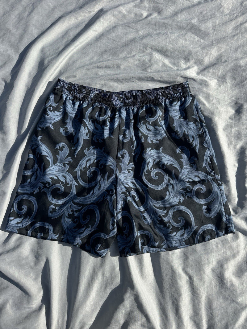 Versace Black Shorts With Blue Vines Size 34 Waist