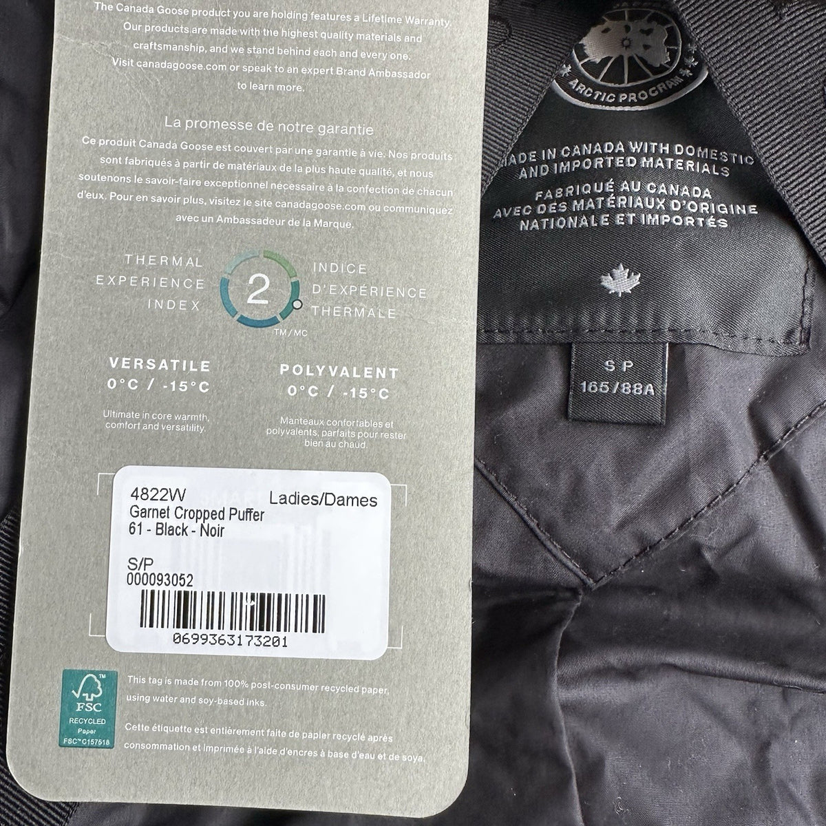 Canada Goose Garnet Cropped Puffer Jacket Black Size Large