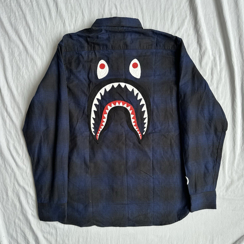 BAPE Shark Flannel Shirt Navy Size Small