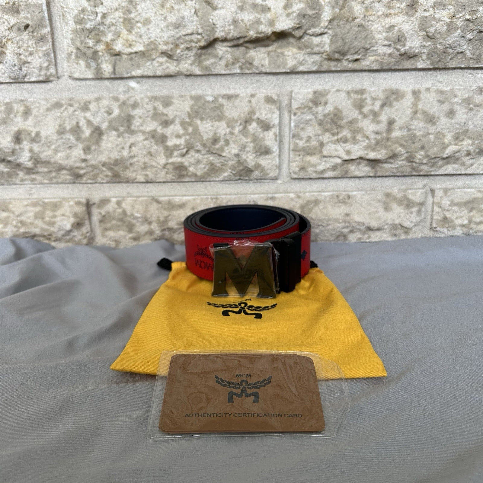 MCM Clause Belt Candy Red UnCut Brand New Retail $500
