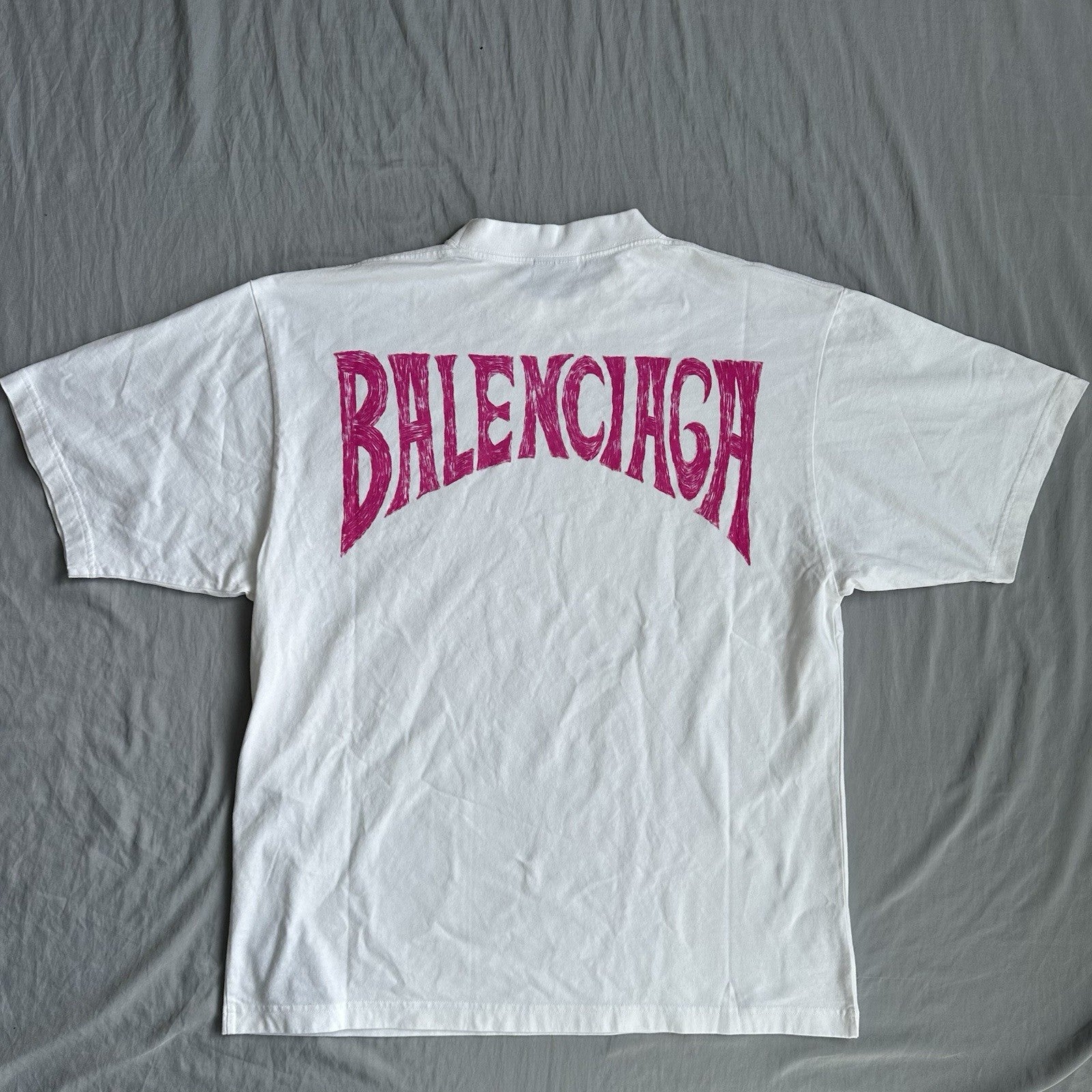 Balenciaga Shirt Hand Drawn White/Pink Size XL Retail $650