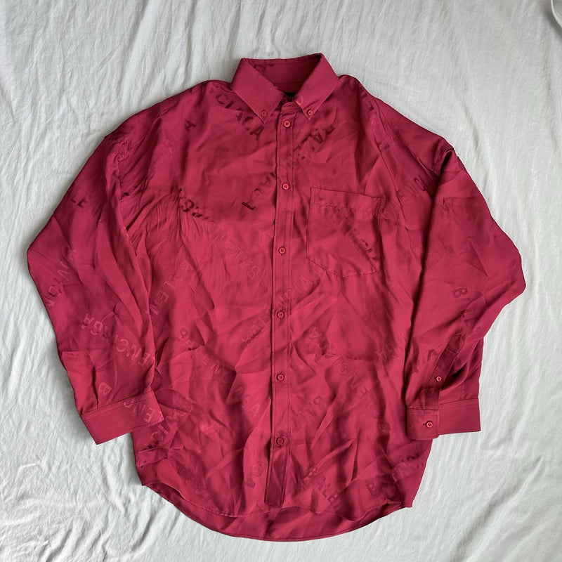Balenciaga Button Down Shirt Fluid Logo Burgundy Size XL