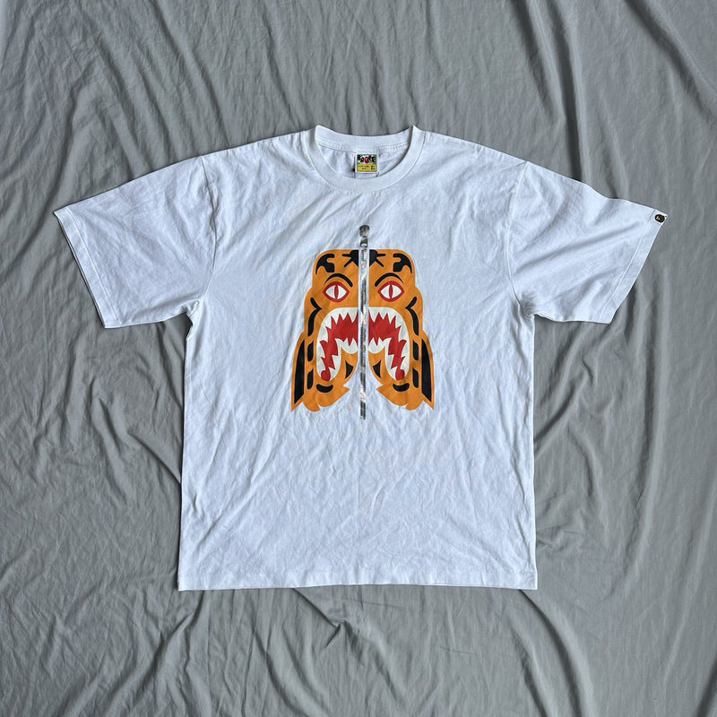 Bape Shirt White Tiger Face Back Logo Size XL